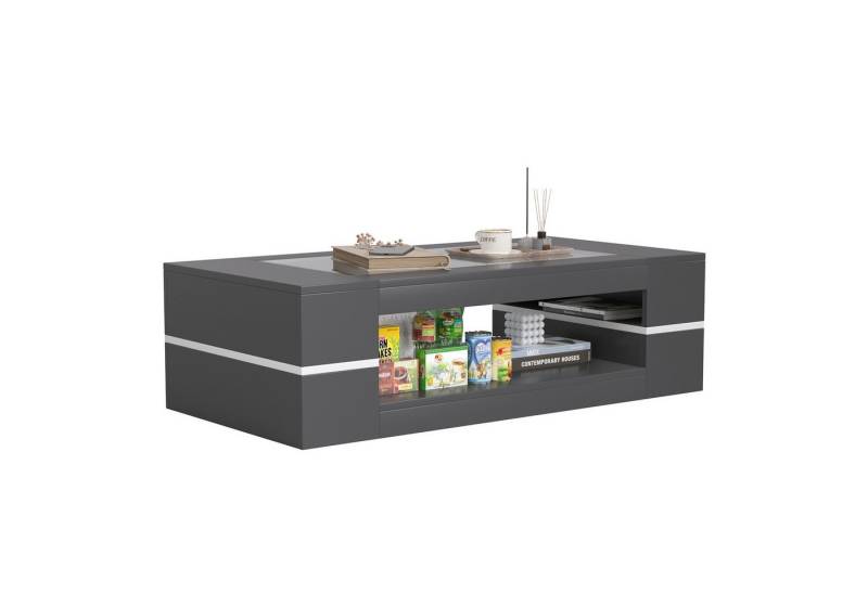 radelldar Couchtisch Wohnzimmertisch mit Glas, Beistelltisch, 1-St. rechteckig mit stauraum 120x60x35cm von radelldar