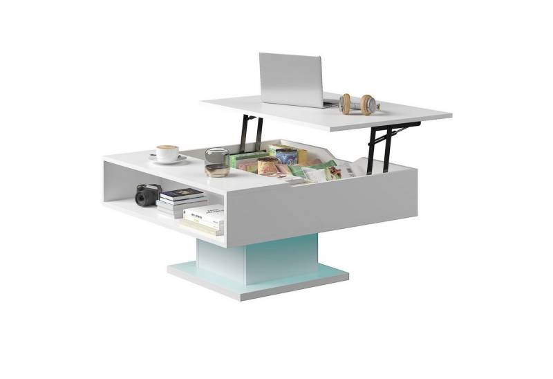 radelldar Couchtisch höhenverstellbar mit LED Beleuchtung matt. 78x78x40cm, Wohnzimmertisch mit Stauraum, 1-St. von radelldar