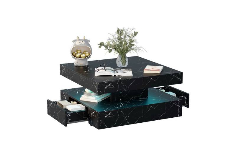 radelldar Couchtisch mit 2 Schubladen, LED&Fernsteuerung matt 78x78x40cm (1 Tisch), Wohnzimmertisch Kaffeetisch mit Verstecktem Stauraum für Wohnzimmer von radelldar