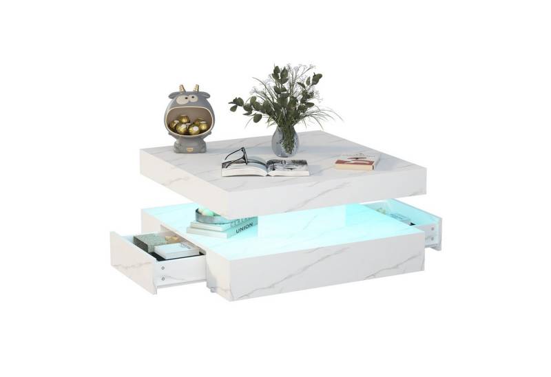 radelldar Couchtisch mit 2 Schubladen, LED&Fernsteuerung matt 78x78x40cm (1 Tisch), Wohnzimmertisch Kaffeetisch mit Verstecktem Stauraum für Wohnzimmer von radelldar