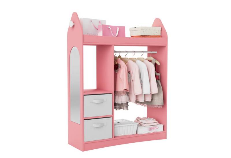 radelldar Kinderkleiderschrank Kleiderständer mit Kleiderstange (3-St) mit Spiegel & 2 Boxen & 2 Haken, Holz von radelldar