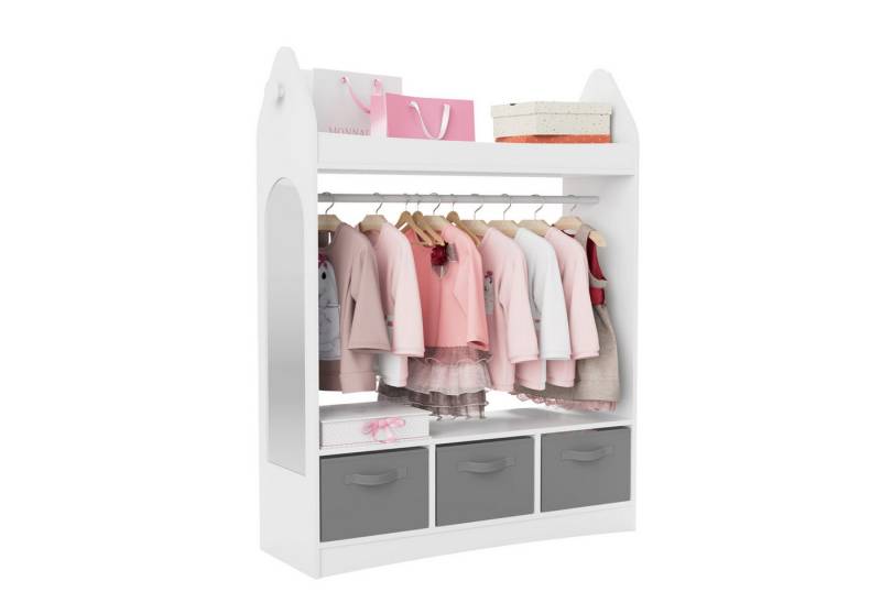 radelldar Kinderkleiderschrank Kleiderständer mit Kleiderstange (4-St) mit Spiegel & 3 Boxen & 2 Haken, Holz von radelldar