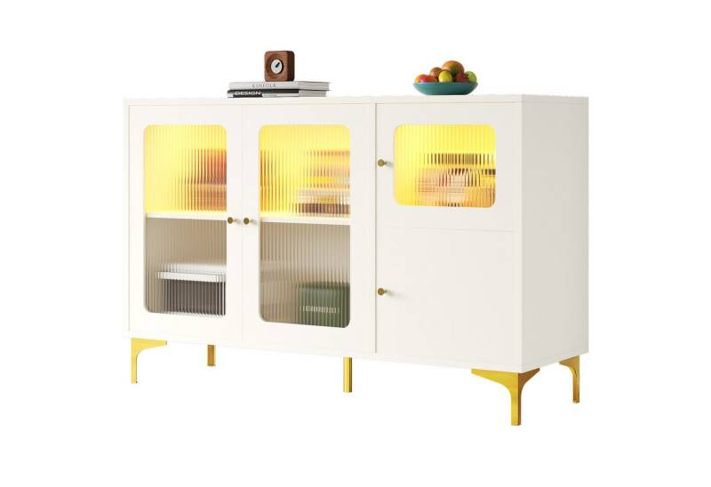 radelldar Kommode, Buffet Sideboard mit LED Beleuchtung Breite 140 cm Weiß von radelldar