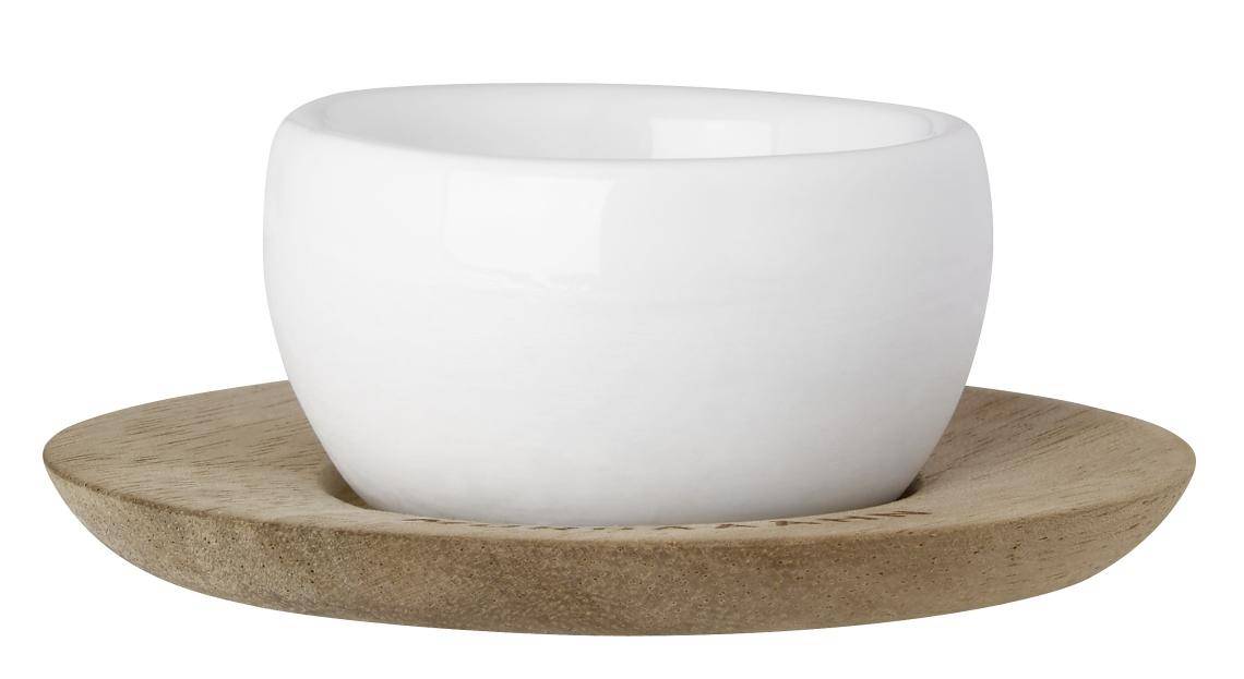 räder Dining Eierbecher Porzellan mit Unterteller Akazienholz Morgääähn von räder Design