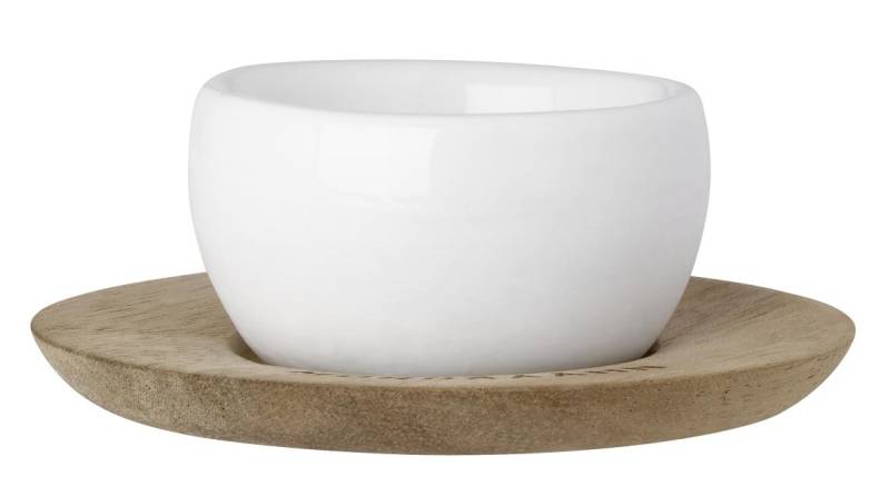 räder Dining Eierbecher Porzellan mit Unterteller Akazienholz Morgääähn von räder GmbH