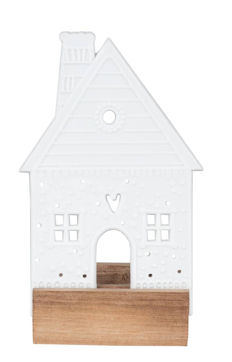 räder Lichtobjekt Lebkuchenhaus 14cm Teelichthalter Porzellan Akazienholz von räder GmbH
