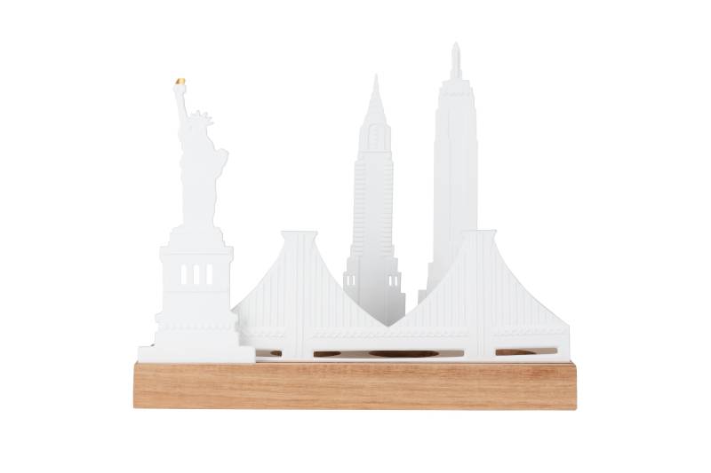 räder Teelichthalter Lichtobjekt Stadtsilhouette New York Porzellan Akazienholz 0092220 von räder GmbH