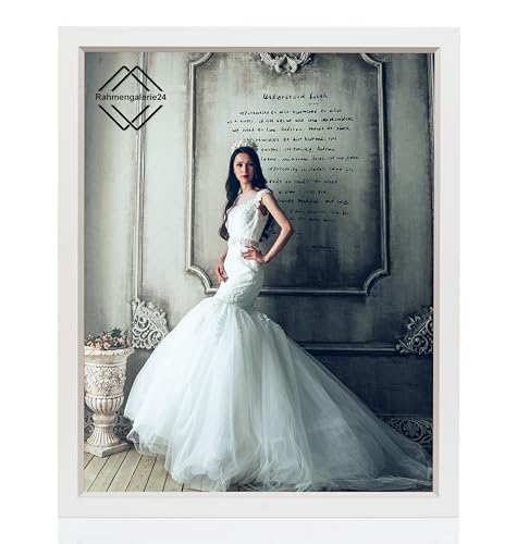 rahmengalerie24 Bilderrahmen 75x98 cm New New Elegance Rahmen weiß Silber Holz Acrylglas ohne Passepartout Portraitrahmen Fotorahmen Wechselrahmen für Foto oder Bilder MDF Dekorahmen ohne Bild von rahmengalerie24
