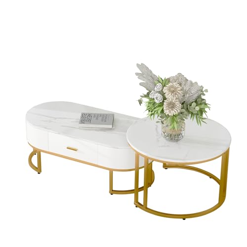 raigya 2-Stück Goldener Couchtisch-Set – Hochklappbare Fläche & 2 Schubladen, Edler Look für Wohnzimmer raigya 2-Stück Goldener Couchtisch-Set – Hochklappbare Fläche & 2 Schubladen, Edler Look für Wohnzimmer von raigya