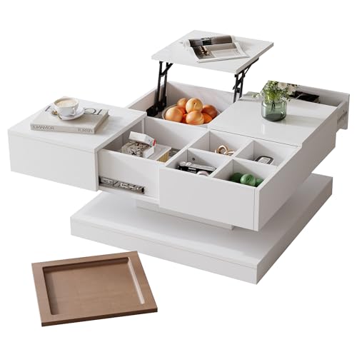 raigya Anhebbarer Multifunktions - Couchtisch mit 4 - Fach Aufbewahrung und Tablett, Weißer Holz - Look, Popular im Wohnzimmerzubehör von raigya