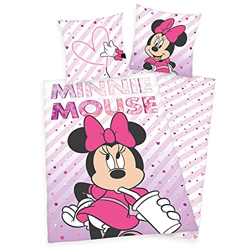rainbowFUN Disney Minnie Mouse Bettwäsche 135x200 Baumwolle/Linon Kinderbettwäsche Mini Maus, Rosa von rainbowFUN.de