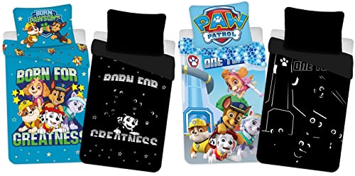 rainbowFUN PAW Patrol 2 x Glow in The Dark - Bettwäsche-Set Wendemotiv 135x200 Baumwolle Bettzeug, Mehrfarbig von rainbowFUN.de