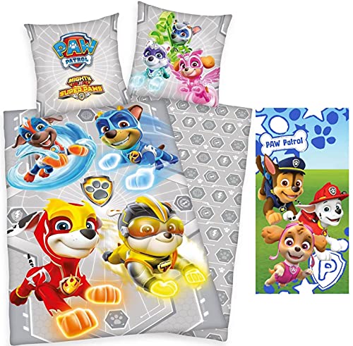 rainbowFUN.de PAW Patrol: Mighty Pups Kinder-Bettwäsche 135x200 Herding Badetuch 70x140 Handtuch von rainbowFUN.de