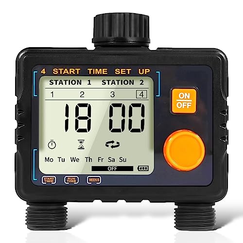 rainfactory Digitaler Bewässerungscomputer mit 2 Ausgängen, IP65 wasserdicht, intelligente Bewässerungssteuerung, Regensensor, Kindersicherung, für Garten Bewässerungssystem, Rasen, Tropfbewässerung von rainfactory
