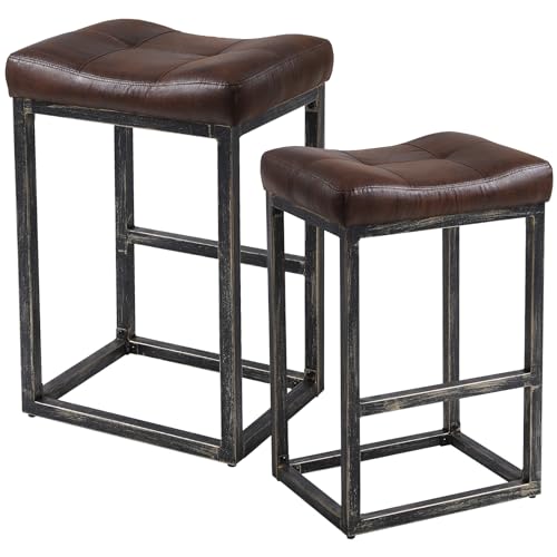 ralex-chair Barhocker in Thekenhöhe 2er-Set Braun, 76 cm Sattelhocker, PU-Leder-Barhocker mit Metallsockel, Fußstütze, für Esszimmer, Kücheninsel, Kaffee, Kneipe (2 Stück, 76 cm) von ralex-chair