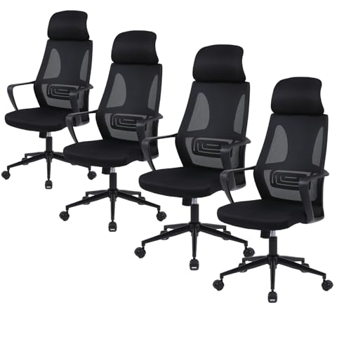 ralex-chair Bürostuhl Ergonomisch Schreibtischstuhl 4er Set, Verstellbarer Drehstuhl Computerstuhl, Chefsessel aus Mesh, Netzstuhl Schreibtischstuhl mit Wippfunktion & verstellbare Höhe von ralex-chair