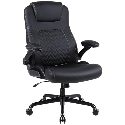 ralex-chair Chefsessel, großer und hoher ergonomischer Relax-Computerstuhl, hohe Rückenlehne, Leder, Chefsessel mit hochklappbaren Armlehnen und verstellbarer Höhe (schwarz) von ralex-chair