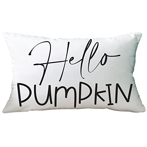 Ramirar Black Word Art Hello Pumpkin Fall Y'all Herbst Thanksgiving Day Dekorative Weiche Weiß Samt Lendenwirbelsäule Wurfkissenbezug Kissen Home Wohnzimmer Bett Sofa Auto Rechteckig 30,5 x 50,8 cm von ramirar