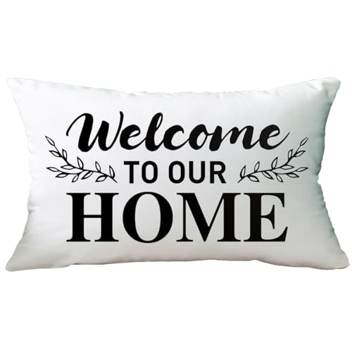 Ramirar Black Word Art Welcome to Our Home Family Friends Dekorativer weicher weißer Samt, Lendenwirbel-Kissenbezug, für Zuhause, Wohnzimmer, Bett, Sofa, Auto, rechteckig, 30,5 x 50,8 cm von ramirar