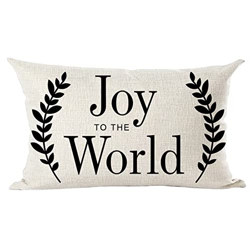 Ramirar Black Word Art Zitat Joy to The World Merry Christmas Dekorative Lendenwirbelkissen Kissenbezug Kissen Zuhause Wohnzimmer Bett Sofa Auto Baumwolle Leinen Rechteckig 30,5 x 50,8 cm von ramirar