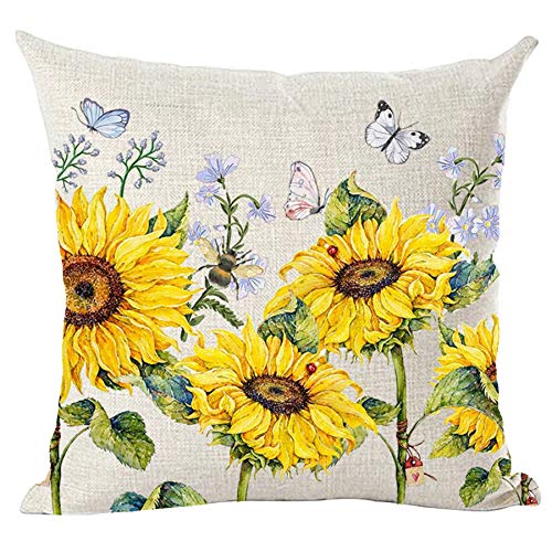 Ramirar Farbgemälde Aquarell Gelb Sonnenblumen Blau Schmetterlinge Grün Blätter Sommer Dekorativer Kissenbezug Kissenbezug Kissen Zuhause Wohnzimmer Bett Sofa Auto Baumwolle Leinen Quadrat 45,7 x von ramirar