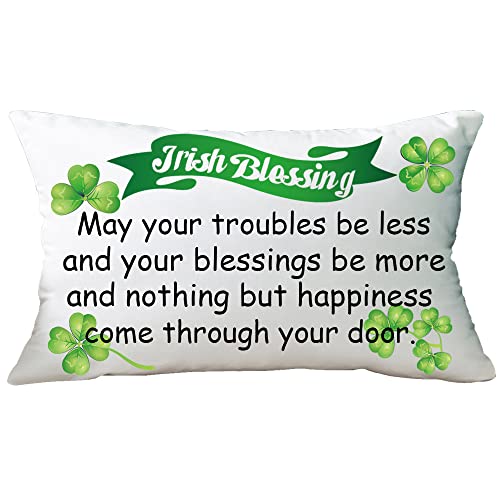 Ramirar Green Clover Irish Blessing Happy St. Patrick's Day, dekorativ, weich, weiß, Samt, Lendenwirbelstütze, Kissenbezug, Kissen, Zuhause, Wohnzimmer, Bett, Sofa, Auto, rechteckig, 30,5 x 50,8 cm von ramirar