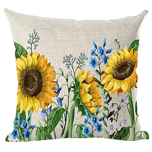 Ramirar Kissenbezug mit Tintenmalerei, Aquarellfarben, gelbe Sonnenblumen, blaue Blumen, für den Sommer, dekorativer Kissenbezug, für Zuhause, Wohnzimmer, Bett, Sofa, quadratisch, 45.7 x 45.7 cm von ramirar