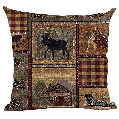 Ramirar Retro Braun Ente Hirsch Pfote Drucke Haus Hütte Wald Kiefer Nussbäume Ahornfeld Fall Dekorative Wurfkissenbezug Fall Zuhause Wohnzimmer Bett Sofa Auto Baumwolle Leinen Quadratisch 45,7 x 45,7 von ramirar