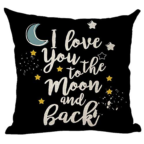 Ramirar Word Art Zitat I Love You To The Moon And Back Stars Schwarzer Hintergrund Geschenk für Liebhaber Dekorativer Kissenbezug Fall Zuhause Wohnzimmer Bett Sofa Auto Baumwolle Leinen Quadratisch von ramirar