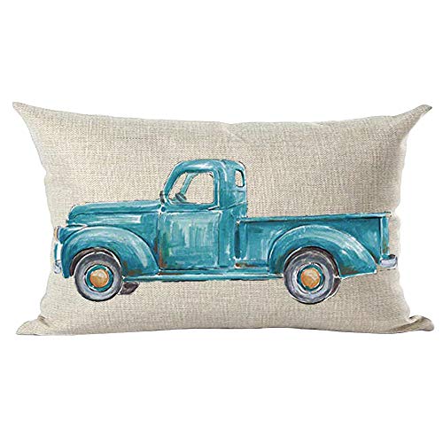 ramirar Handbemalte Tinte Ölgemälde Aquarell Blau Pickup Truck Dekorative Lendenwirbelstütze Kissenbezug Kissen Zuhause Wohnzimmer Bett Sofa Auto Baumwolle Leinen Rechteckig 30,5 x 50,8 cm von ramirar