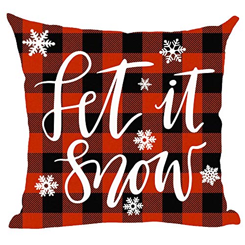 ramirar Happy New Year Merry Christmas Let It Snow Schneeflocken Weinrot Plaid Hintergrund Dekorativer Kissenbezug Kissen Home Wohnzimmer Bett Sofa Auto Baumwolle Leinen Quadrat 45,7 x 45,7 cm von ramirar