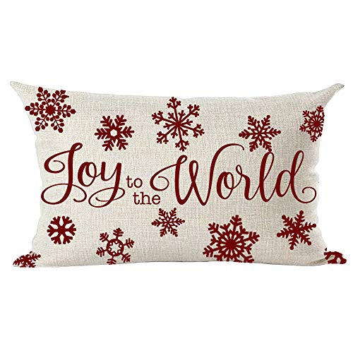 ramirar Joy to The World Merry Christmas Weinrot Schneeflocken Winter Dekorative Lendenwirbelkissen Fall Kissen Home Wohnzimmer Bett Sofa Auto Baumwolle Leinen Rechteckig 30,5 x 50,8 cm von ramirar