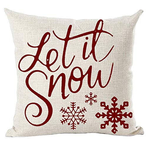 Ramirar Merry Christmas Weinrot Wort Kunst Let It Snow Schneeflocken Winter Dekorative Wurfkissenbezug Fall Zuhause Wohnzimmer Bett Sofa Auto Baumwolle Leinen Quadratisch 45,7 x 45,7 cm von ramirar