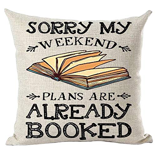 ramirar Retro Schwarz Wort Kunst Zitat Sorry My Weekend Plans are already booked Books Library Dekorativer Kissenbezug Kissen Home Wohnzimmer Bett Sofa Auto Baumwolle Leinen Quadrat 45,7 x 45,7 cm von ramirar
