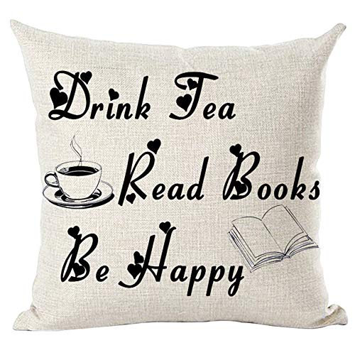 ramirar Schwarzer Wort Kunst Zitat Drink Tea Read Books Be Happy for Reading Lover Bibliothek Dekorativer Überwurf Kissenbezug Kissen Home Wohnzimmer Bett Sofa Auto Baumwolle Leinen Quadratisch 45,7 von ramirar