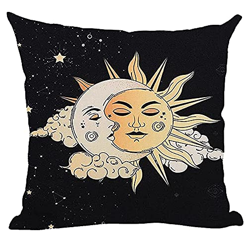 ramirar Tarot-Karte Die Sonne und Mond Wolke Stern Schwarz Sternenhimmel Dekorativer Wurfkissenbezug Kissenbezug Kissen Home Wohnzimmer Bett Sofa Auto Baumwolle Leinen Quadratisch 45,7 x 45,7 cm von ramirar