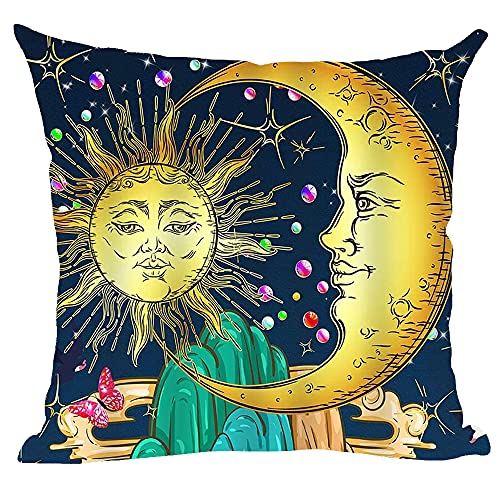 ramirar Tarot-Karte Orange Die Sonne und Mond Blau Sternenhimmel Dekorativer Überwurf Kissenbezug Kissen Zuhause Wohnzimmer Bett Sofa Auto Baumwolle Leinen Quadratisch 45,7 x 45,7 cm von ramirar