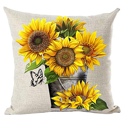 Ramirar Tintenmalerei Aquarell Gelb Braun Sonnenblumen Schmetterling Sommer Dekorative Wurfkissenbezug Fall Zuhause Wohnzimmer Bett Sofa Auto Baumwolle Leinen Quadratisch 45,7 x 45,7 cm von ramirar