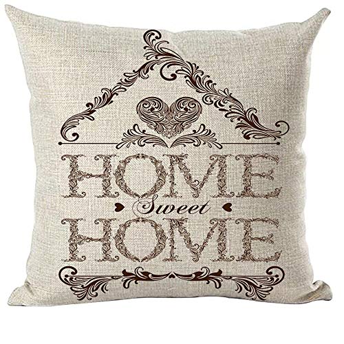 ramirar handbemalter brauner Text mit Zitat Home Sweet Home Blumen Love House Dekorativer Überwurf-Kissenbezug Kissen Home Wohnzimmer Bett Sofa Auto Weiche Baumwolle Leinen quadratisch 45,7 x 45,7 cm von ramirar