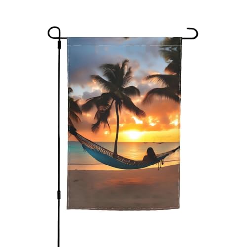 Kokosnuss Strand Sonnenuntergang Hängematte Druck Gartenflaggen Urlaub Hof Veranda Outdoor Terrasse Rasen Dekor Flaggen Dekorationen von rannsut