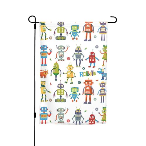 Niedliche Cartoon-Roboter Druck Gartenflaggen Urlaub Hof Veranda Outdoor Terrasse Rasen Dekor Flaggen Dekorationen von rannsut