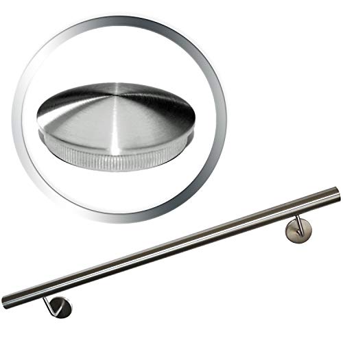 Edelstahl Handlauf V2A 42,4mm 240K geschliffen Wandhandlauf geteilt mit leicht gewölbter Endkappe 3300 mm von rapa GmbH