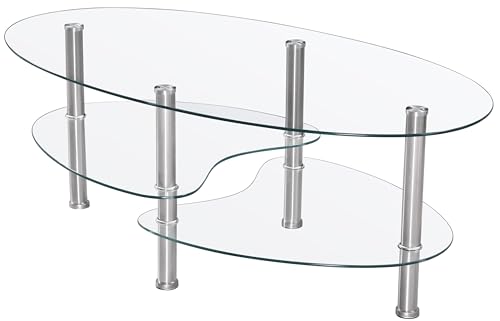 Rattanland® Couchtisch Glas - Couchtisch Oval - Glastisch Wohnzimmer - Wohnzimmertisch Glas - Couchtisch Rund Glas - Tisch Wohnzimmer Modern - Ovaler Couchtisch Kaffeetisch (Transparent) von rattanland HOME & GARDEN