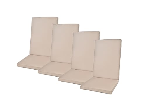 Rattanland® Gartenstuhlauflagen Hochlehner - Stuhlkissen Set - Wasserdichter Stoff - Sitzauflagen Hochlehner, Auflagen für Gartenmöbel, Hochlehner Auflagen, Sitzkissen für Gartenstühle (4, Beige) von rattanland HOME & GARDEN