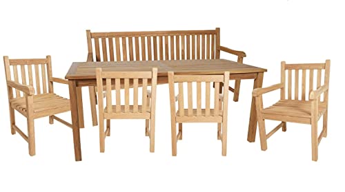 Rattanland | Gartenmöbel Set “Lombardia” aus Teakholz mit einem Tisch, 4 Sesseln und Einer Bank V-legal zertifiziertes Holz von rattanland HOME & GARDEN