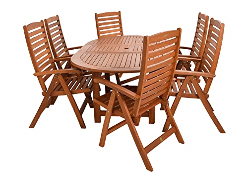 Rattanland | Gartenmöbel Set Oldham aus FSC-zertifiziertem Eukalyptusholz mit einem 110 cm Breiten Tisch und 6 Stühlen - Sehr bequemes und modisches Set von rattanland HOME & GARDEN