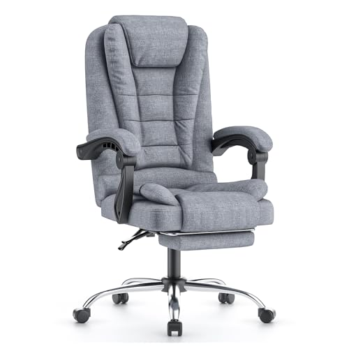 rattantree Bürostuhl Mit Fußstütze, Ergonomischer Schreibtischstuhl, PC Computerstuhl mit Gepolsterter Armlehne und Neigungsfunktion, Höhenverstellbar, Chefsessel, Grauer Stoff von rattantree
