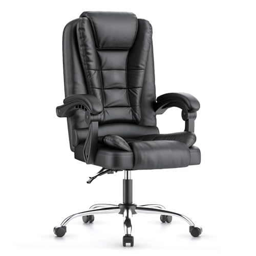 rattantree Chefsessel Bürostuhl, Schreibtischstuhl, Ergonomisch Computerstuhl mit Gepolsterter Armlehne und Weiche Rückenlehne, Neigungsfunktion, Höhenverstellbar, PU Leder Drehstuhl von rattantree