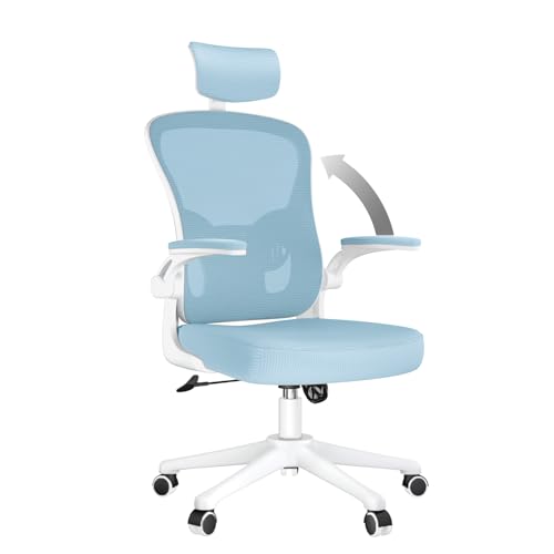rattantree Ergonomischer Bürostuhl, Schreibtischstuhl mit Verstellbarer Kopfstütze, Armlehnen und Lendenwirbelstütze, Höhenverstellung, Drehstuhl für Büro, Blau von rattantree