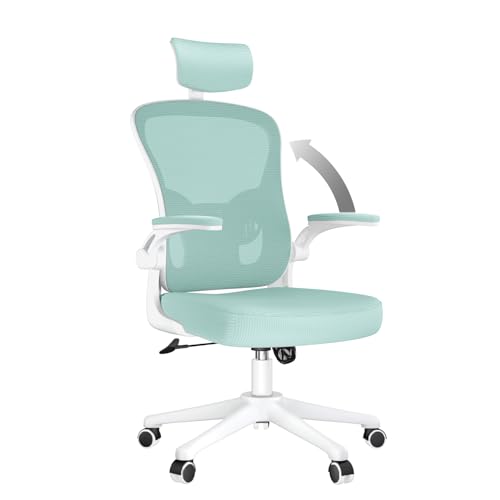 rattantree Ergonomischer Bürostuhl, Schreibtischstuhl mit Verstellbarer Kopfstütze, Armlehnen und Lendenwirbelstütze, Höhenverstellung, Drehstuhl für Büro, Grün von rattantree